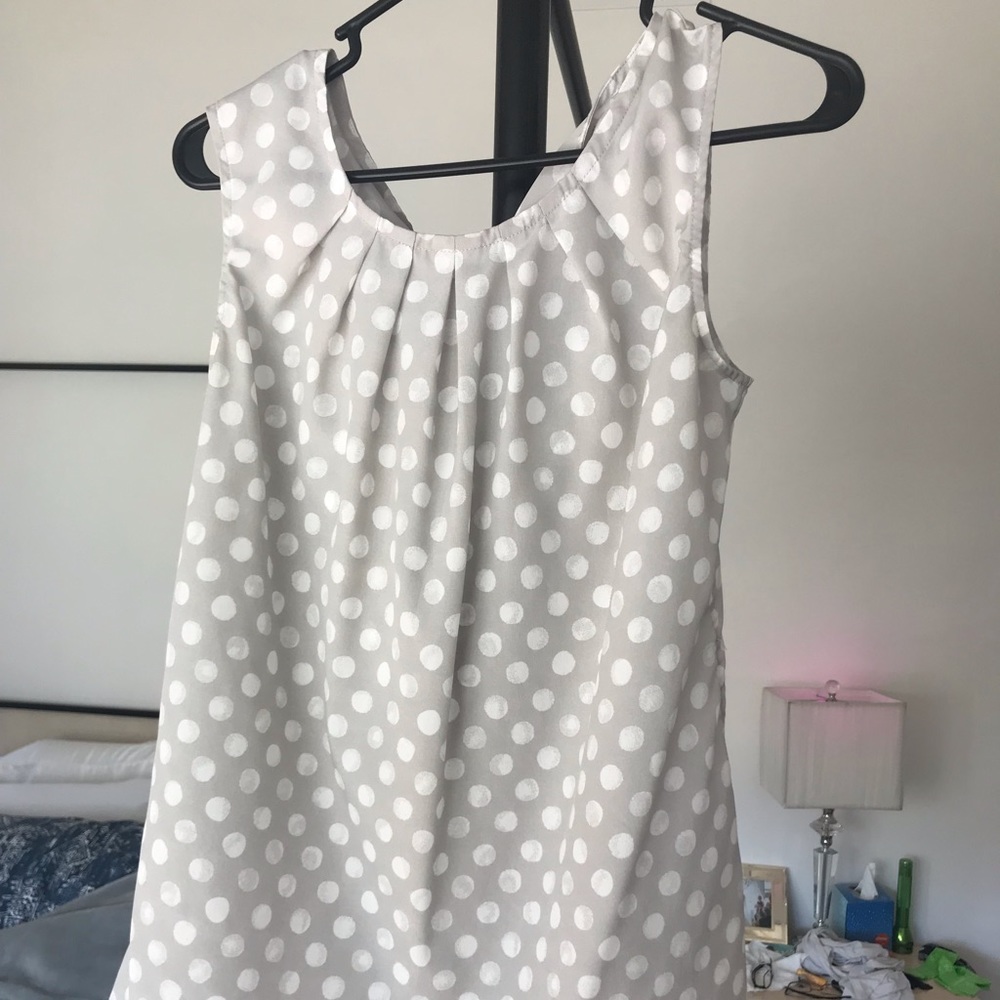 Grey and white polka dot tank blouse